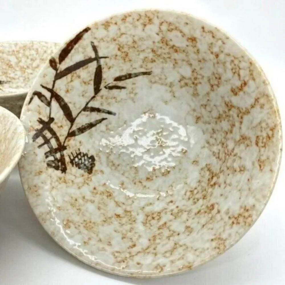 Hand Painted Stoneware Pottery Japan Rice Bowls Set Of 4 Vintage